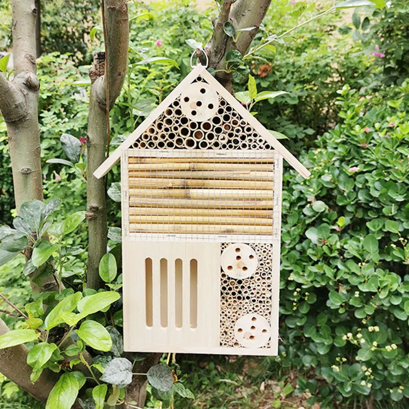 Natural handmade honey house bee inscet hotel wood insect butterfly bee house for easy hanging