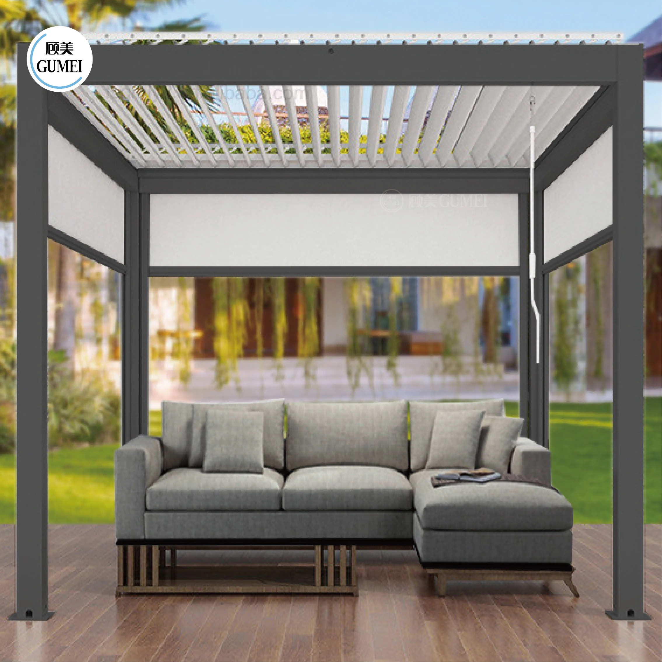 GumeiTec Garden Patio Louvred Roof Free Standing Design Automatic Pergola Covers Aluminium Deck Gazebo