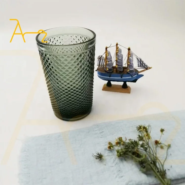 European style customized 350ml capacity green creative simple drink wedding glass cup tumbler for juice coffee bar