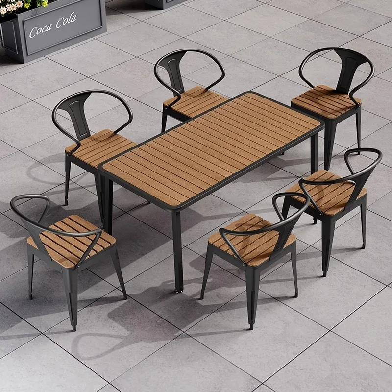 Waterproof Durable Resort Furniture Plastic Wood Restaurant Dining Patio Garden Outdoor Table