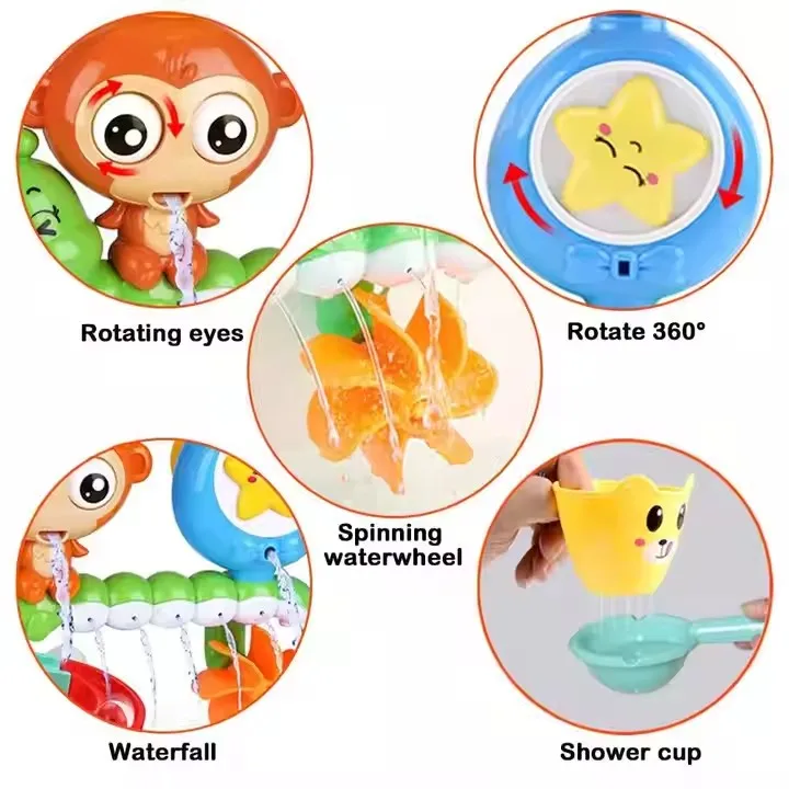 Hot Sales Lovely Monkey Turning Bathtub Sprinkler Rotating Water Baby toddler cartoon toys New Born Baby Bathing Toys