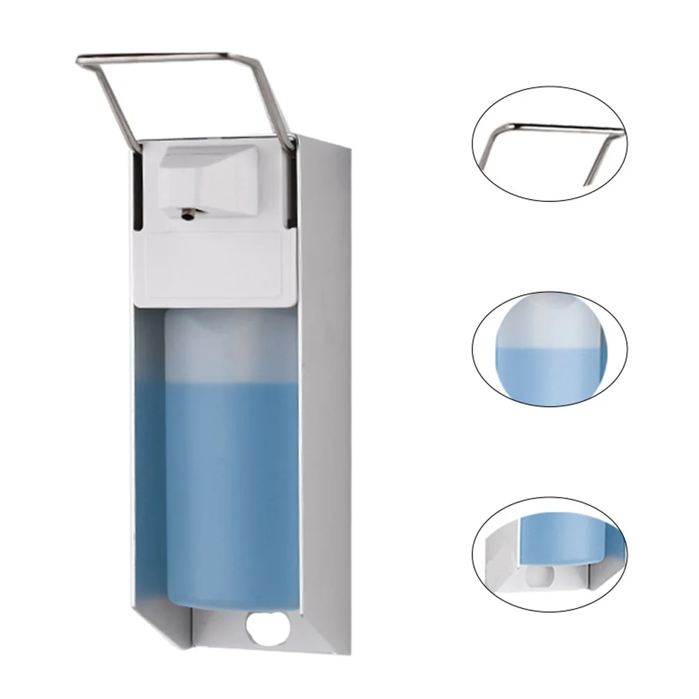 1000ML Wall-mounted Manual  Dispenser, Elbow Pressure Short Lever Stainless Steel Drip Type Press for Kitchen Bathroom