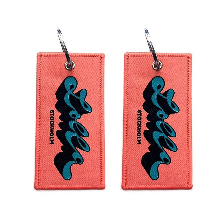 Пользовательские вышитые тканевые бирки для ключей фирменные тканые текстильные брелки с логотипом