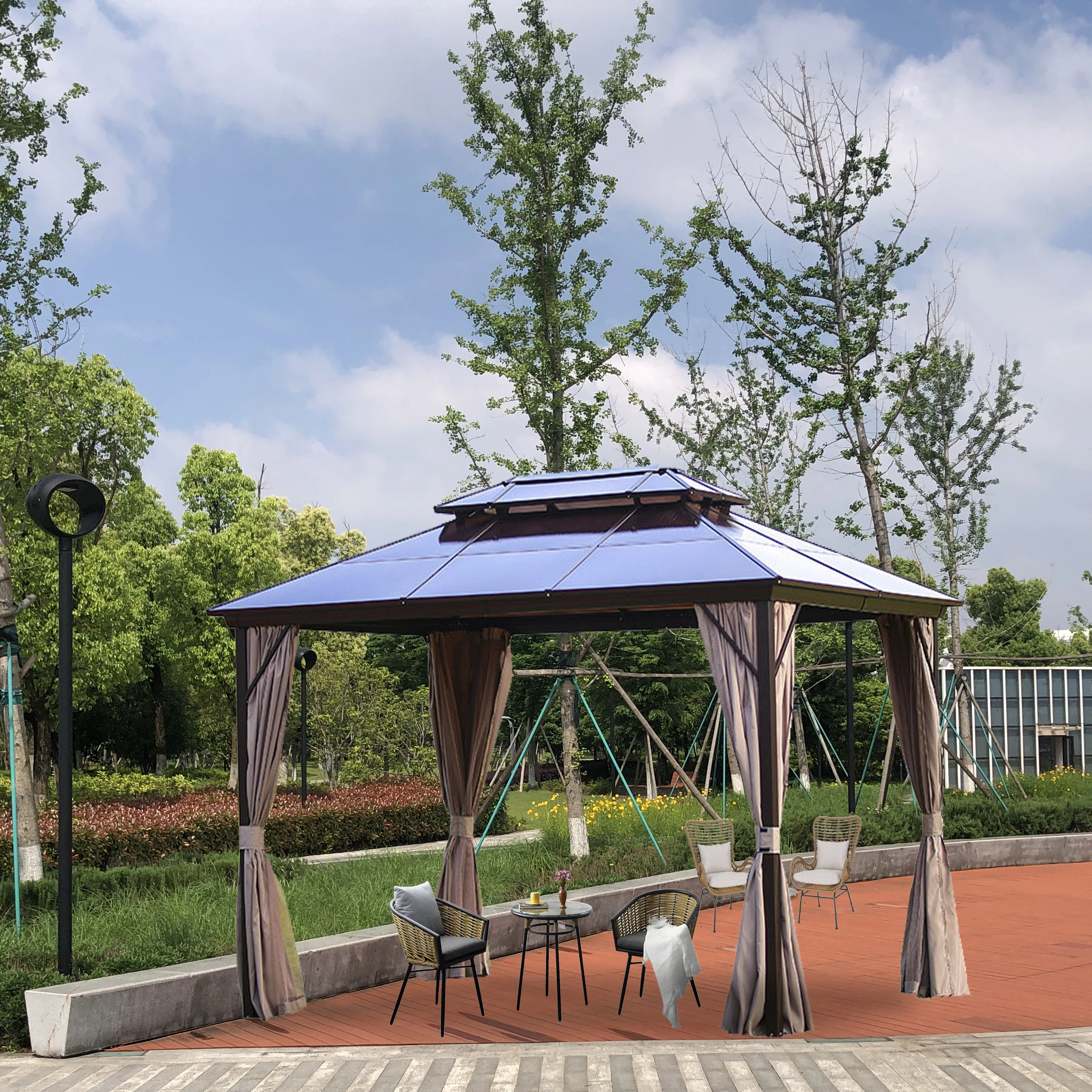 3*3m/3*4m Large Aluminum Pavilion European Ancient Architecture Luxury Big Size Garden Patio Pergola Gazebo Sunshade Canopy