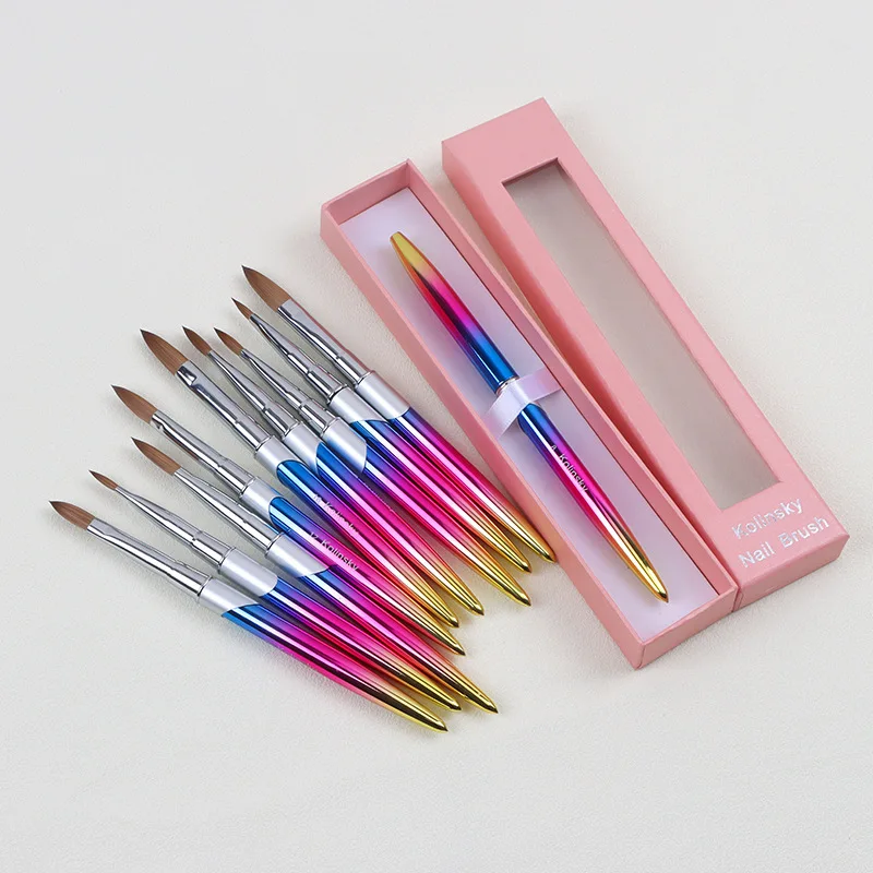 Customized Gradient Metal Handle Pure Kolinsky Sable Brushes Nail Drawing Pen For Acrylic Gel Polish Nail Art Design