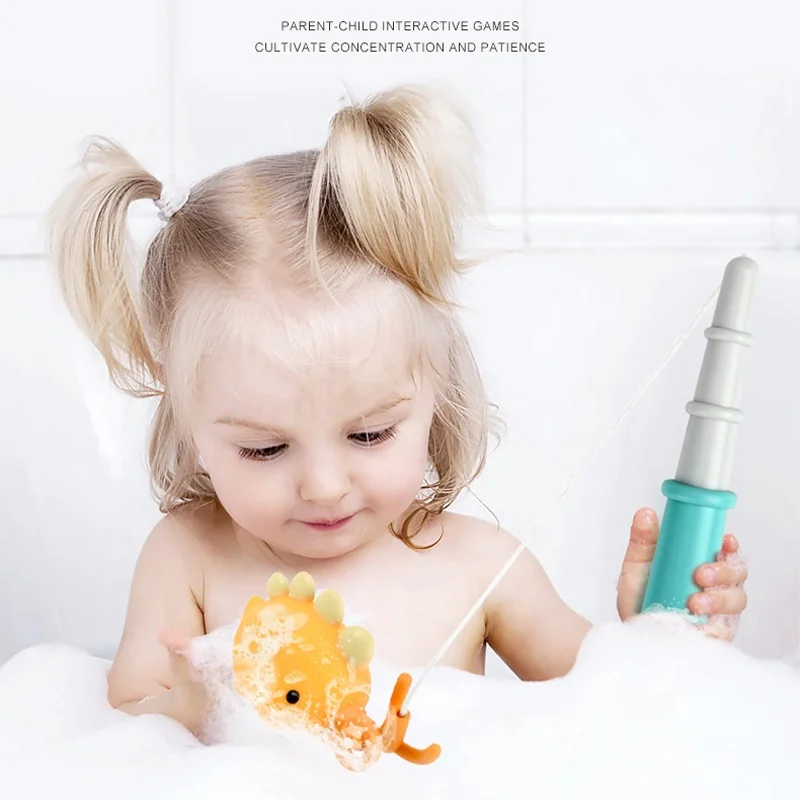 Summer fun kids dinosaur fishing net set bathtub pool fishing bath toy 3 in 1 baby bath time catch octopus shooting basket game