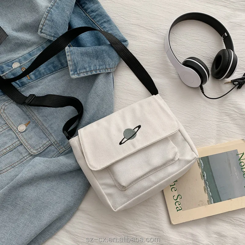 casual custom printed logo small planet print cell phone messenger bag mini fabric sling canvas shoulder bags for women girls