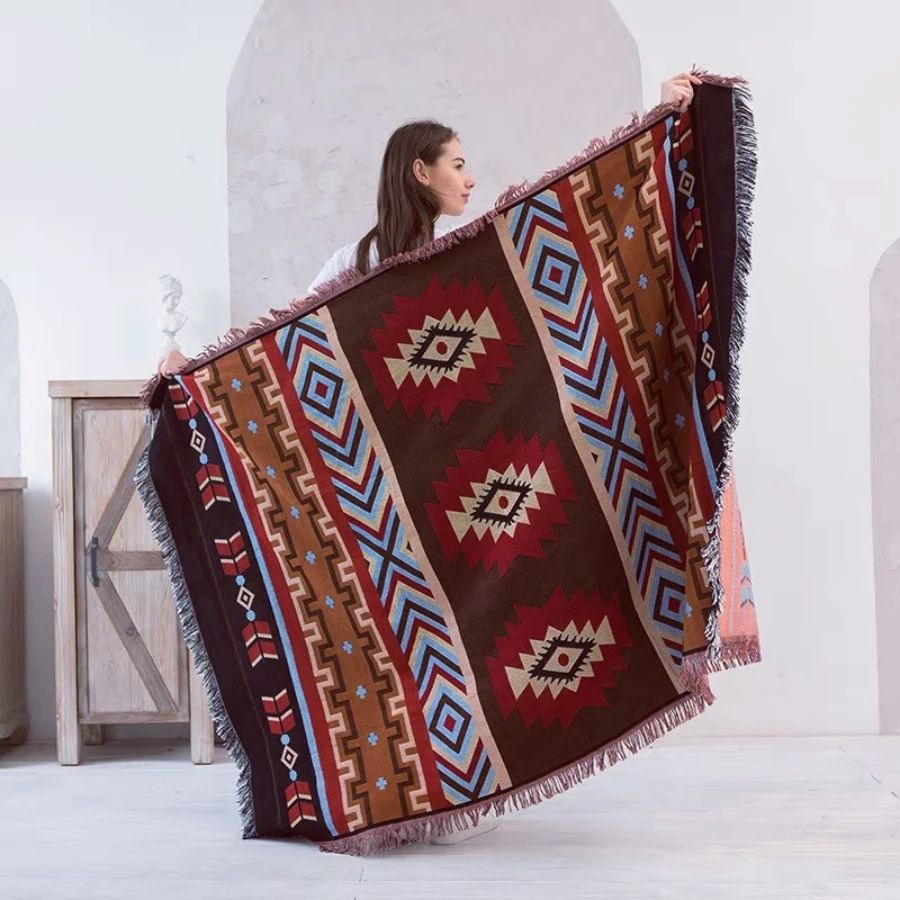 Camping Accessories Portable Bohemian Boho Hiking Acrylic Tassels Leather Strap Printed Picnic Mat