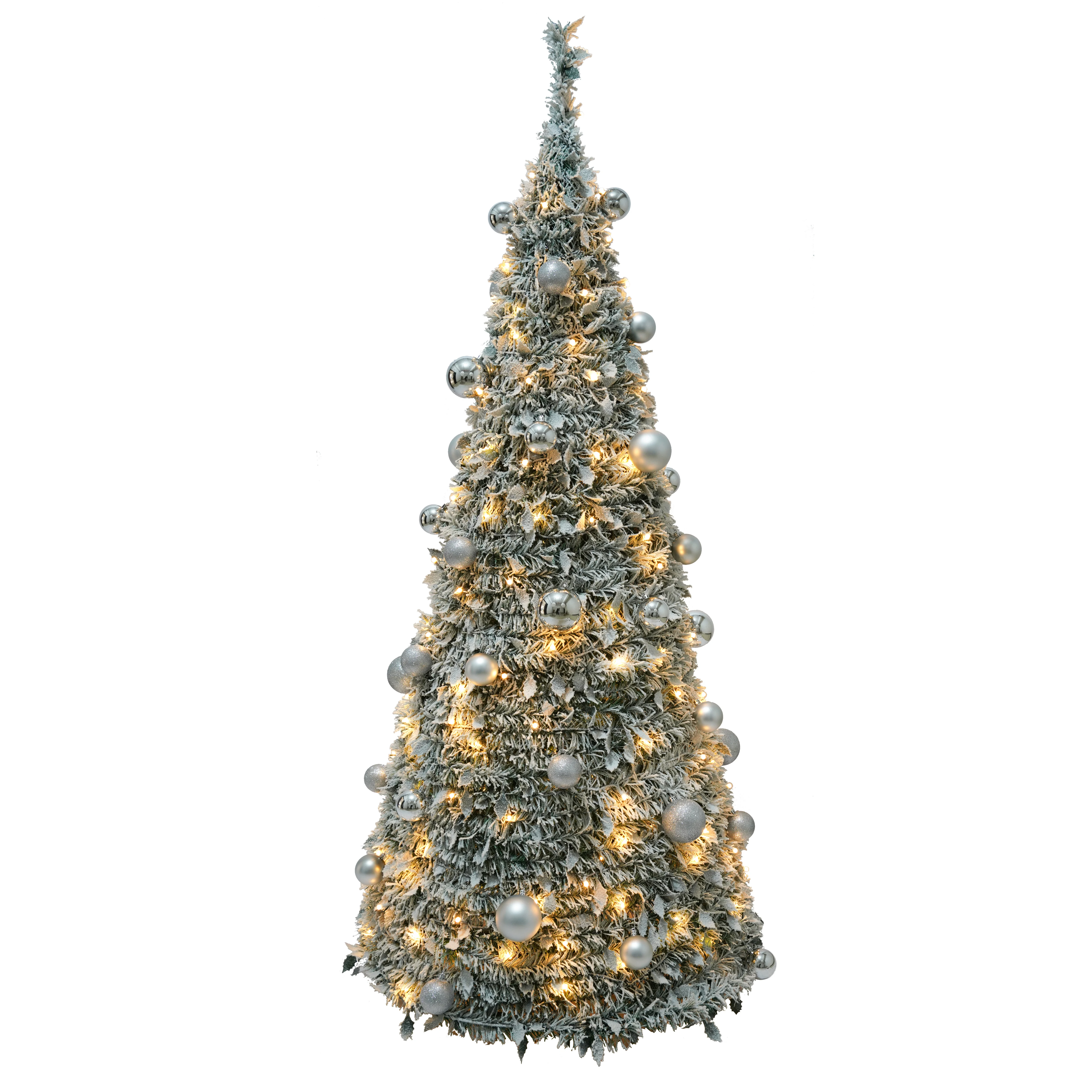 Ourwarm New Arrival PVC Flocked Snowflake Foldable Telescopic Christmas Tree Pop-up LED Christmas Tree