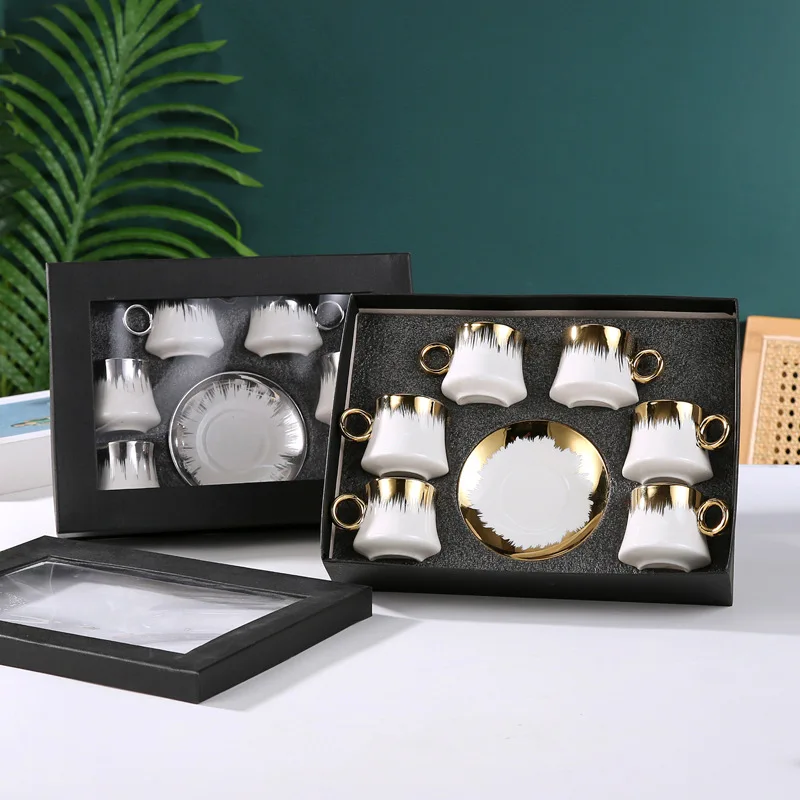 Luxury Porcelain Gold Rim Turkish Coffee Cup Set Espresso Ceramic Coffee Cup And Saucer Arabic Tea Cup Set Of 6