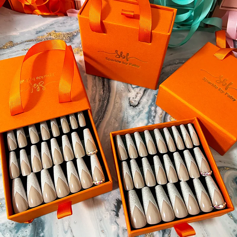 Wholesale Luxury Long Fingernail Rhinestone Press on Nails Packaging Box False Nail Art