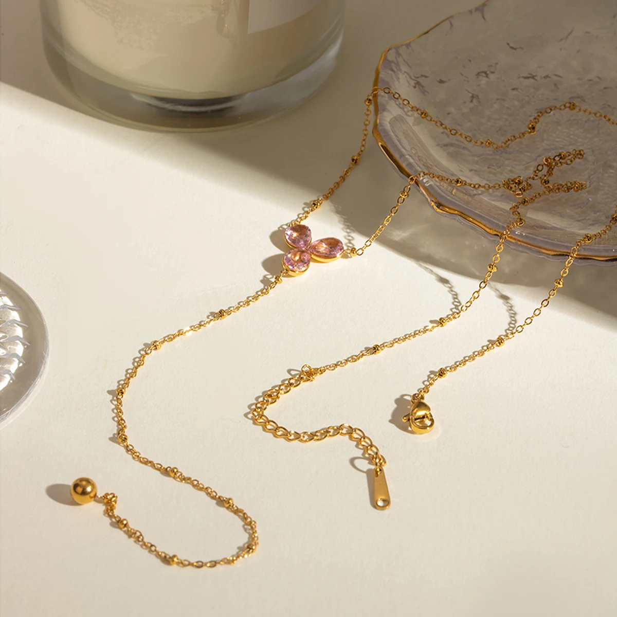 Fashion Simple Stainless steel Jewelry 18K Gold Plated Three Leaf Y Shape Pendant Necklace Bikinis Necklace