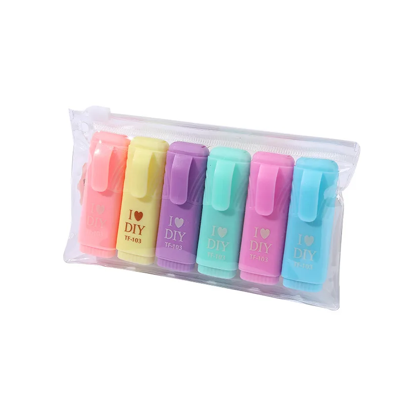 Mini Pill Highlighter Color Paintpoint Marker Pen 6 Color Set