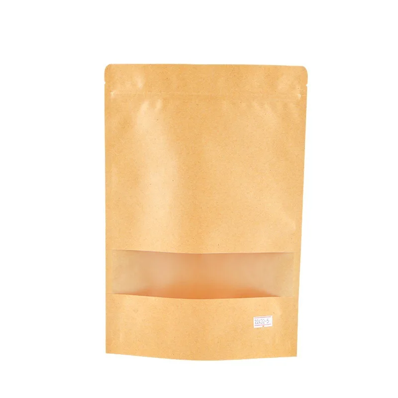 Free Design Food Packaging Bag With Clear Window Kraft Paper Stand Up Pouch Bag For Nuts Powder Snack Packaging With Zipper
