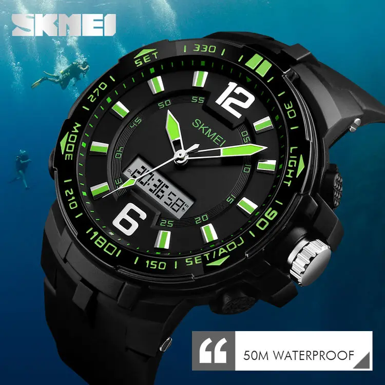 Новый дизайн Skmei 1273 5atm водонепроницаемые аналоговые цифровые спортивные часы для мужчин