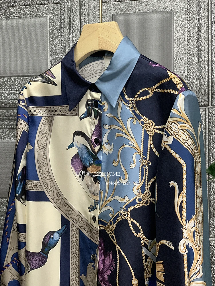 New Autumn spring long sleeve print silk women tops fashionable korean clothes blouse