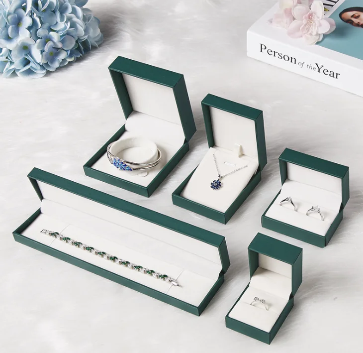 High-end jewellery boxes accept custom exclusive own brand logo graceful green blue jewelry gift box packaging