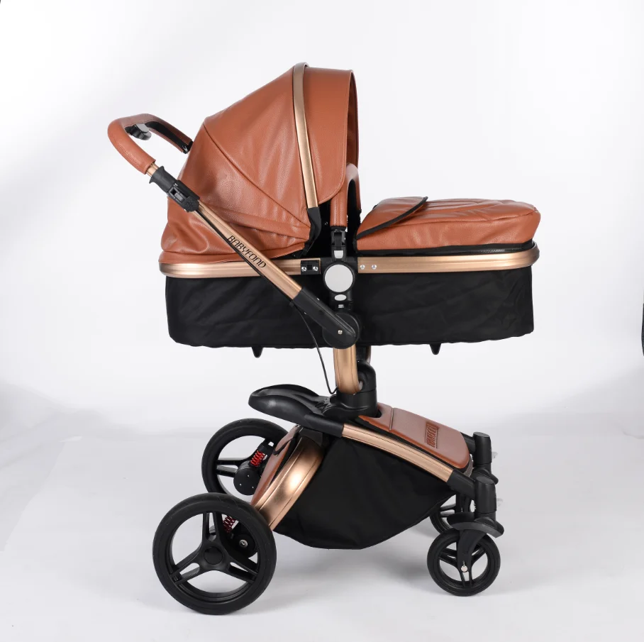 Babyfond Stroller 360 degrees 3 in 1 Baby Carriage Luxury Two-way Leather Shock Absorption Folding Pram Baby Stroller