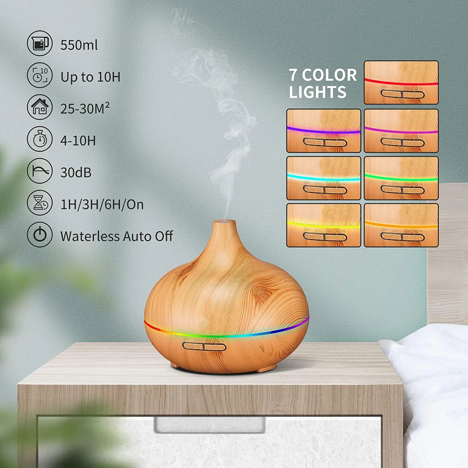 Home Decoration Wood Grain Remote Control Ultrasonic Air Humidifier Music Speaker Essential Oil Aroma Diffuser