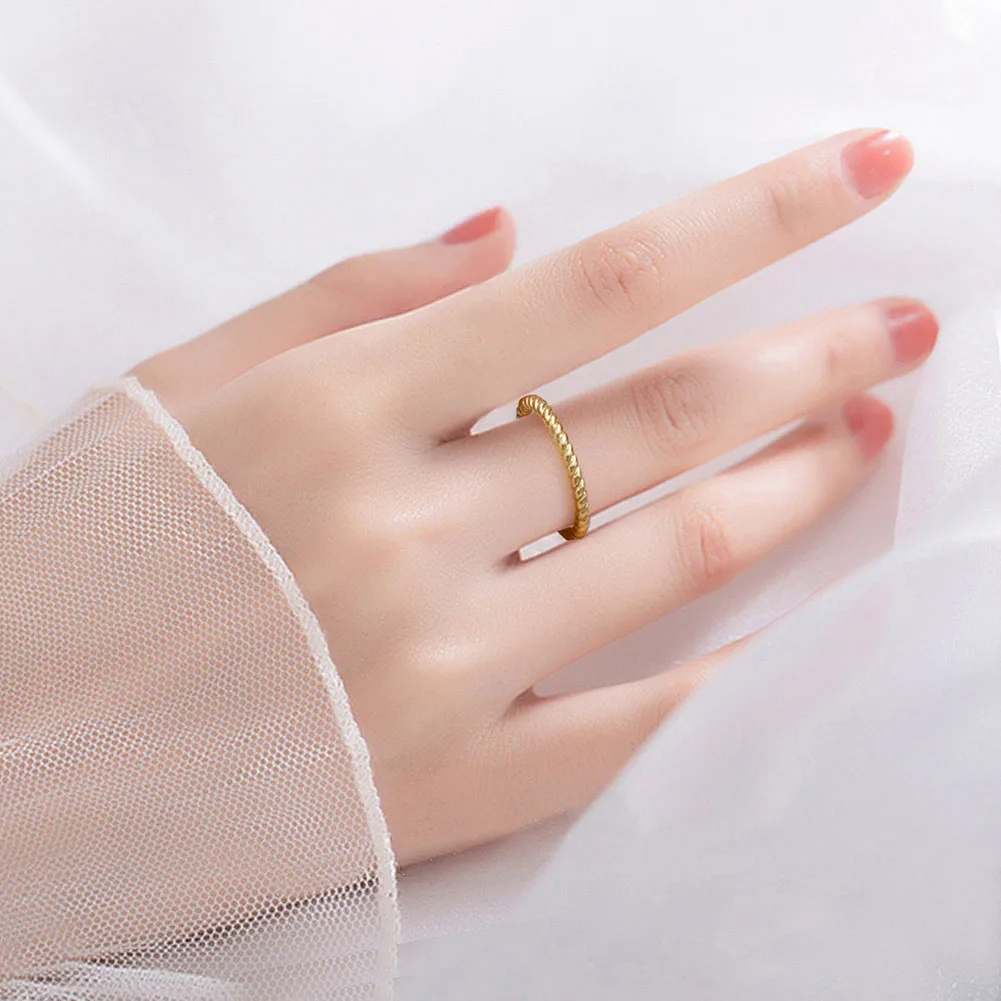 RINNTIN APR24 US Size 5 6 7 8 Thin 2mm 14K Gold Plated 925 Sterling Silver Twisted Rings Stackable Wedding Band for Women Girls