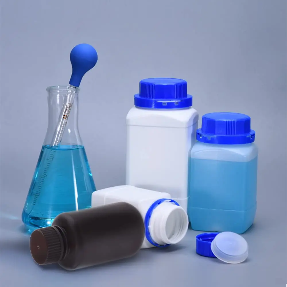 Plastic Lab Chemical Reagent Bottle 1000ml Wide Mouth Sample Sealing Liquid Storage White Container with Anti-theft Cap