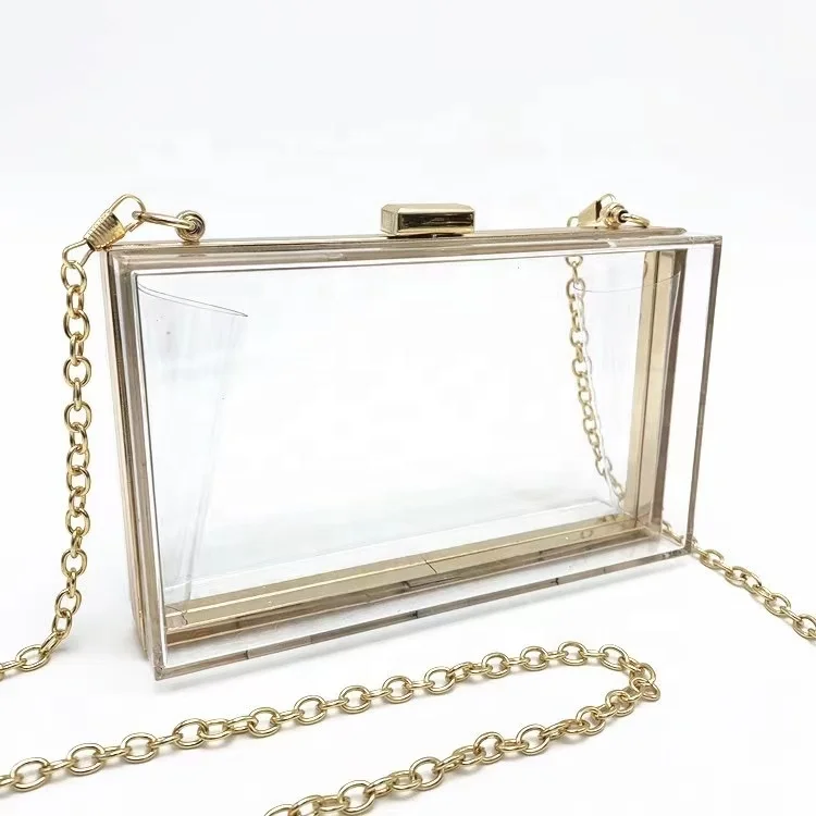 
Transparent Acrylic Clutch Bag Clear Crossbody Evening Chain Box Purse Handbag 