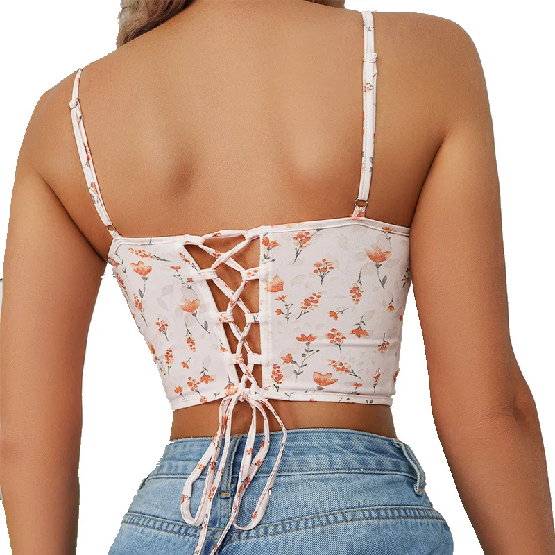 Chuangerm oem 2024 New corset top sexy broken print beautiful back corset front buckle sexy camisole top