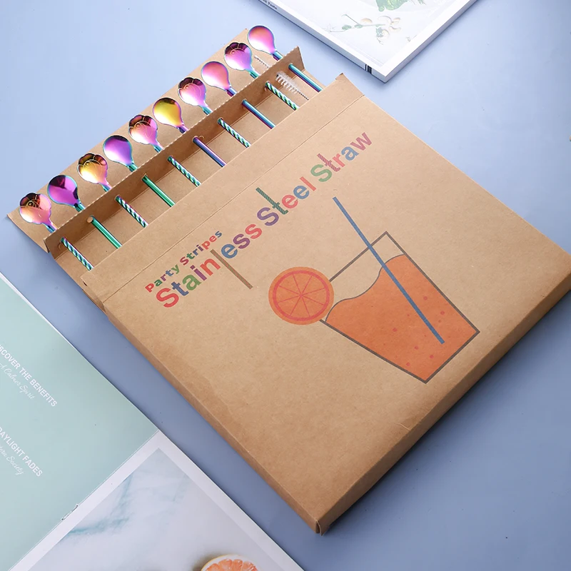 Exclusive Design 10PCS Set 304 Stainless Steel Straws And Scoop High Quality Food Grade Metal Straw Spoon With Brush