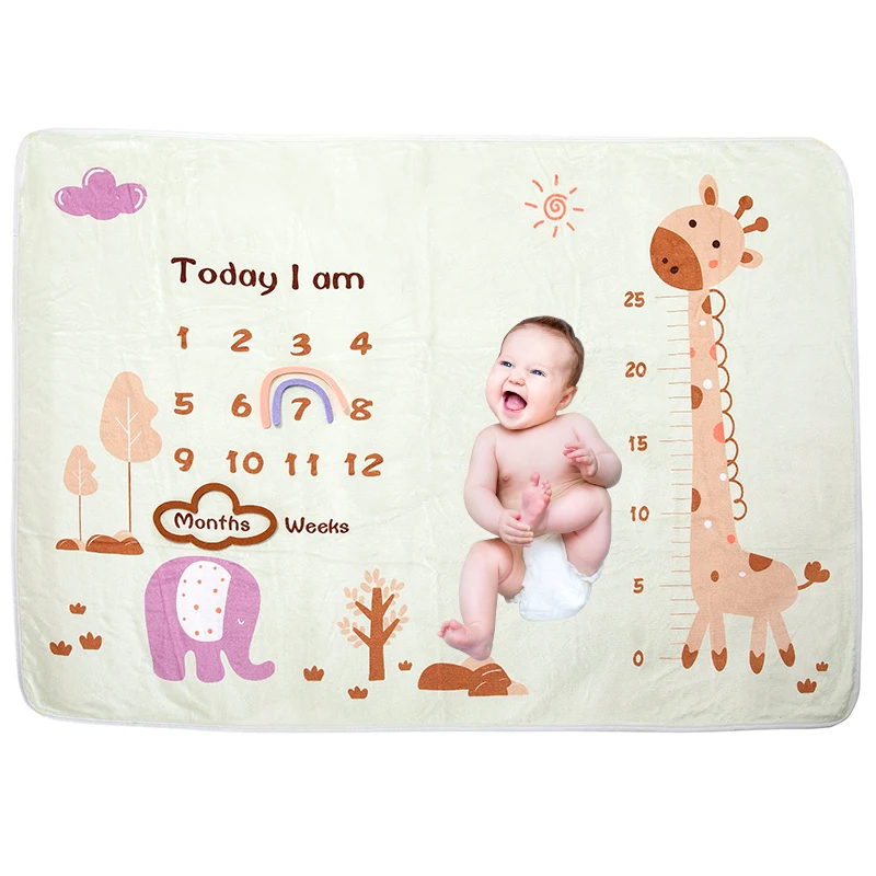 Printed Newborn Growing Monthly Baby Milestone Blanket
