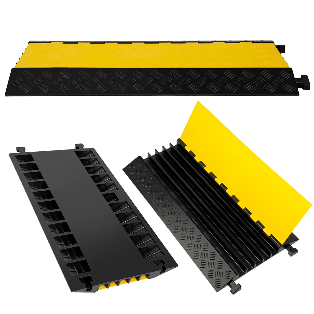 1 2 3 4 5 rubber pvc wire slots speed hump bump traffic safety yellow black cable ramp 5 channel protectors