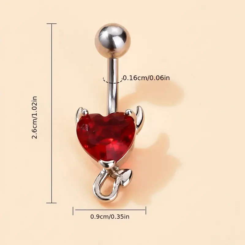 Getta Devil Love Heart Belly Button Ring Inlaid Shiny Zircon Navel Ring Set Women Body Piercing Jewelry