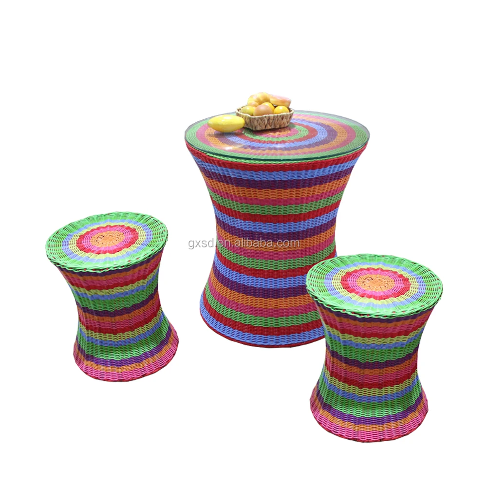 S&D rainbow colorful ottomans modern coffee table with hourglass stool
