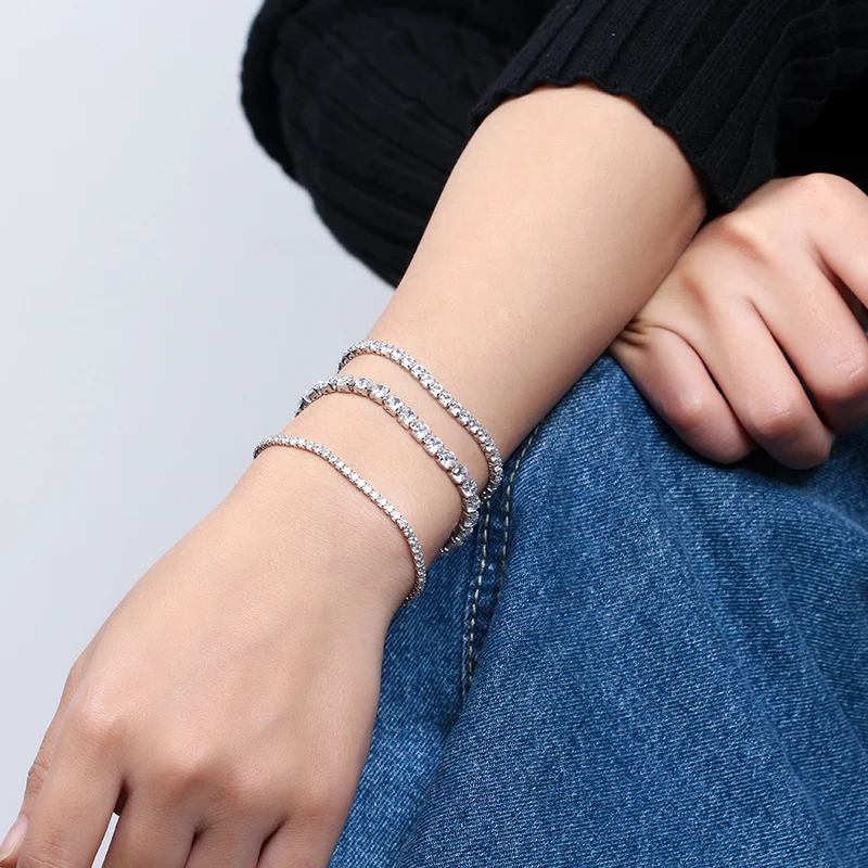 RINNTIN SB61 Luxury Tennis Bracelet Women Men Accessories 925 Sterling Silver Custom 2mm 3mm 4mm CZ Diamond