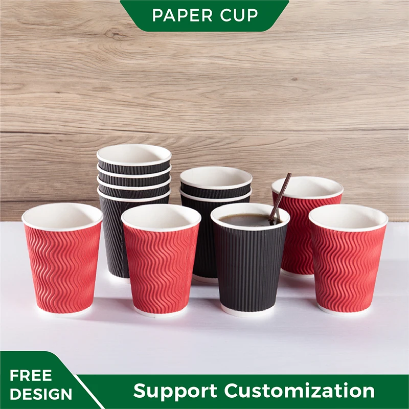 Blank Stacker Silver Ripple Biodegrade Coffee 12 Ripped Paper Cup with Lids Rainbow Printed Hot 20 Oz Black Beverage Recyclable