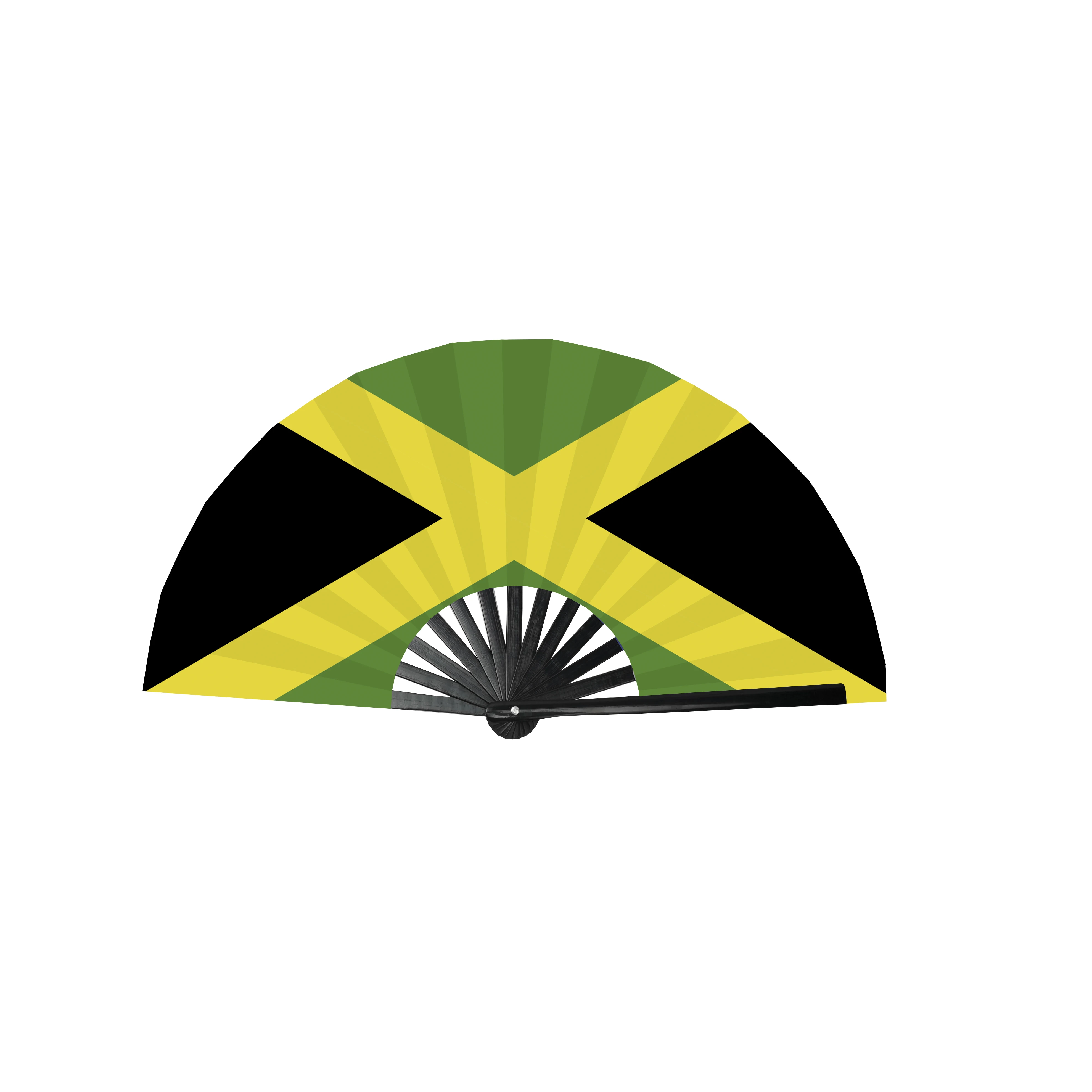 LOW MOQ Custom Logo 13 Inch Bamboo Folding Handheld Fan Caribbean Flag Hand Fan for Carnival