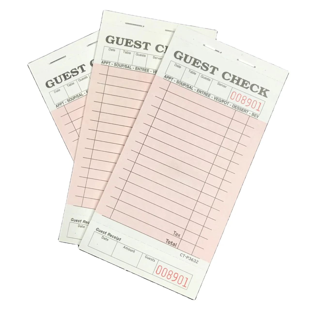 CT-P3632 SINGLE part  board card  restaurant GUEST check  SERVE PAD docket book order pad