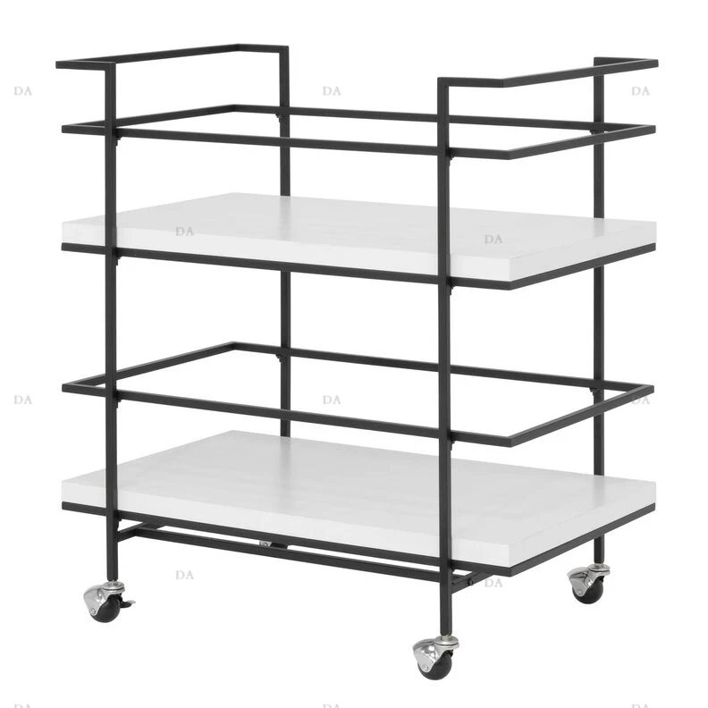 Hotel Restaurant Decorative Metal Bar Trolly 2 Tier Golden Metal Bar Cart Wine Serving Hotel Kitchen Moving Trolly with Wheel