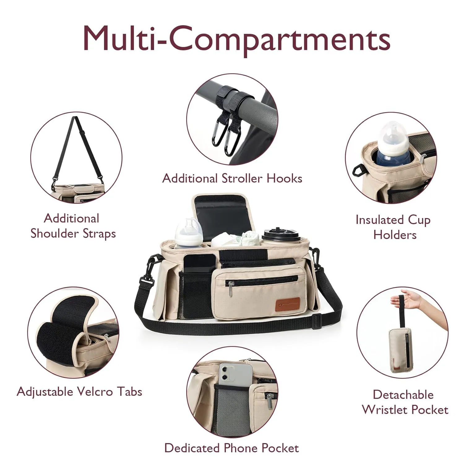 ODM OEM factory custom logo insulated bottle holder baby travel nappy mummy fashion diaper Universal Stroller Organizer