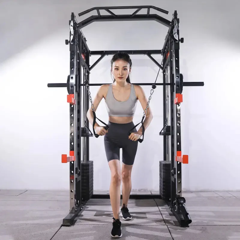 2023 New Version Gym Fitness Equipment Multi Function Crosser Trainer Smith Machine Power Rack Cage Squat Rack with Power Plates