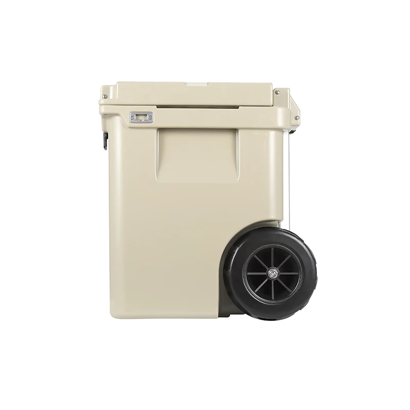 Wholesale high quality wheeled rotomolded hard cooler box customized plastic beach cooler