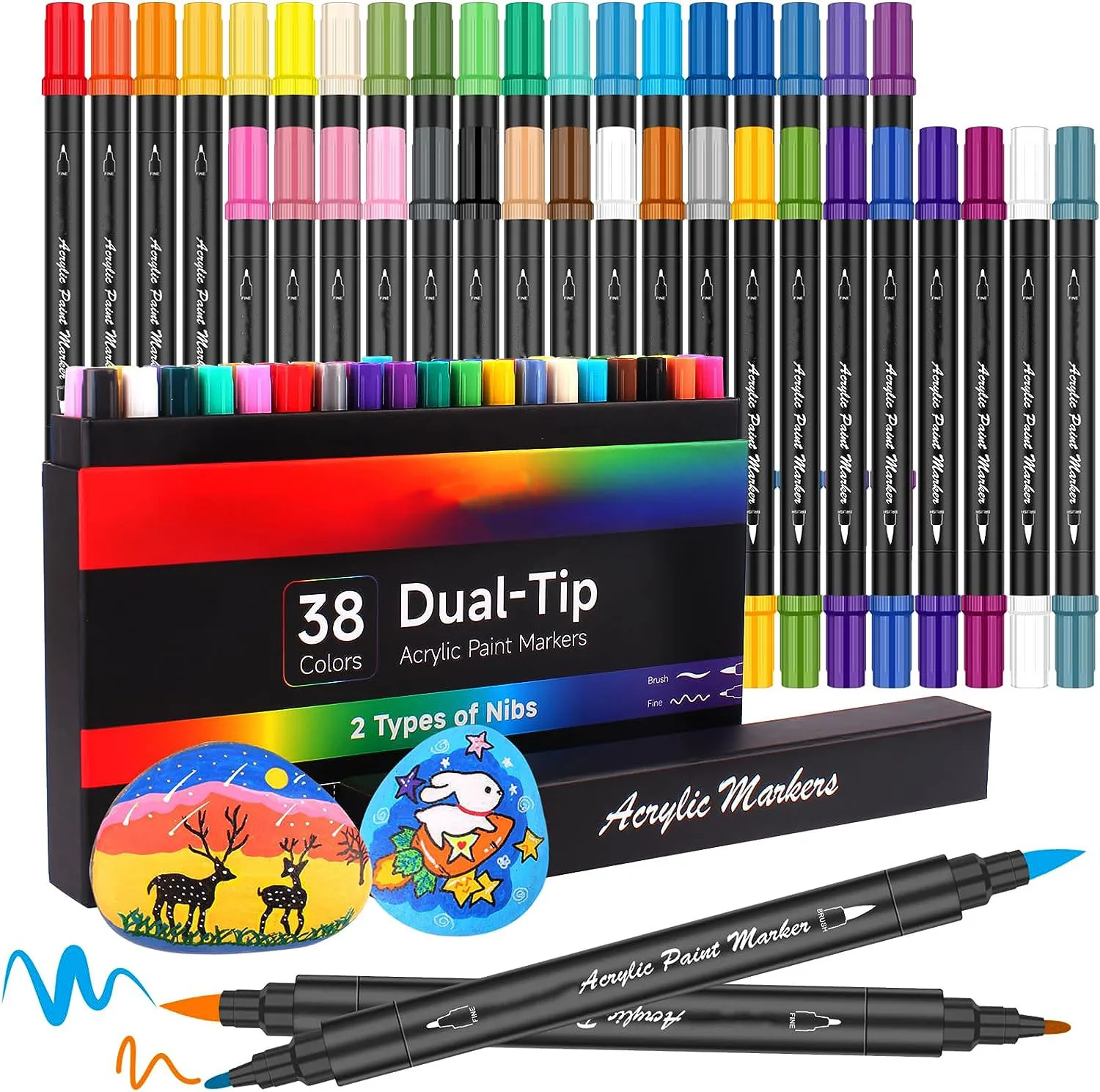 38-Color acrylic paint brush pen permanent dual tip acrylic marker acrylic paint marker brush tip
