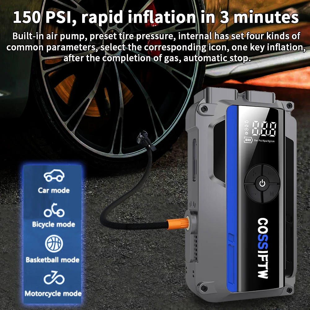 Portable Battery Jump Starter 3000A with Air Pump