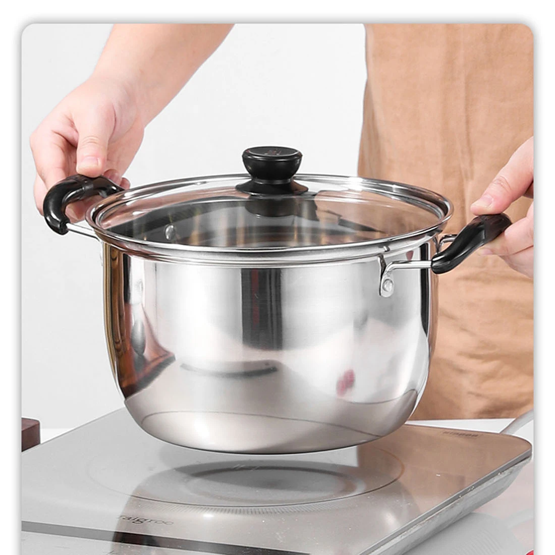 Multi-function Kitchen induction bottom Stainless Steel Cookware Cooking Soup Stock Pots Set