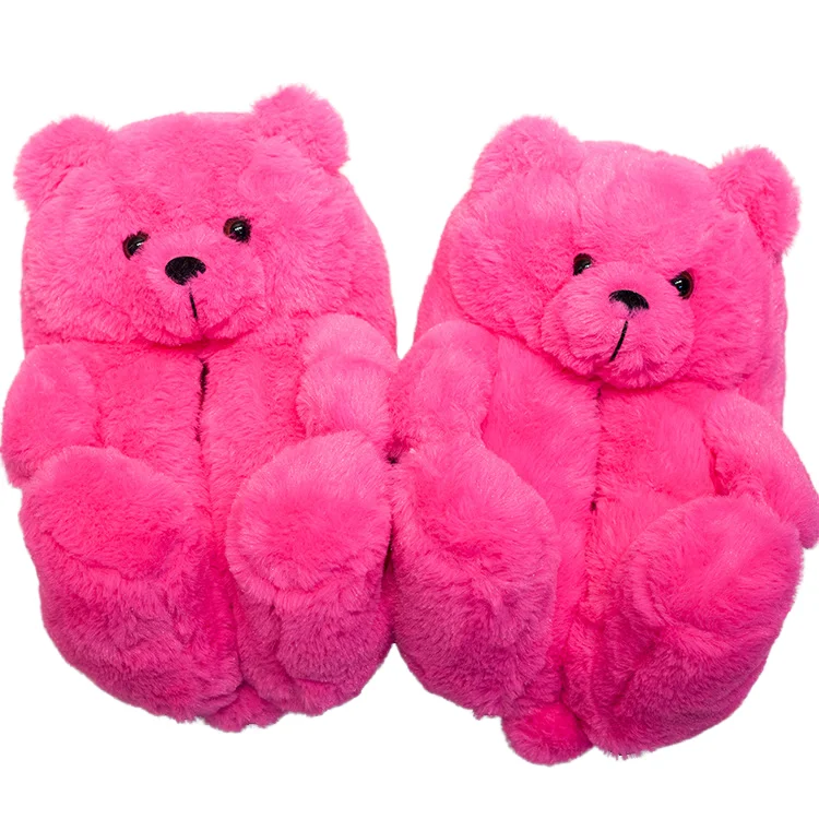Cute Unisex Indoor Winter Slippers Plush Toys Soft Ladies Teddy Bear Furry Bedroom Shoes for Birthday Gift