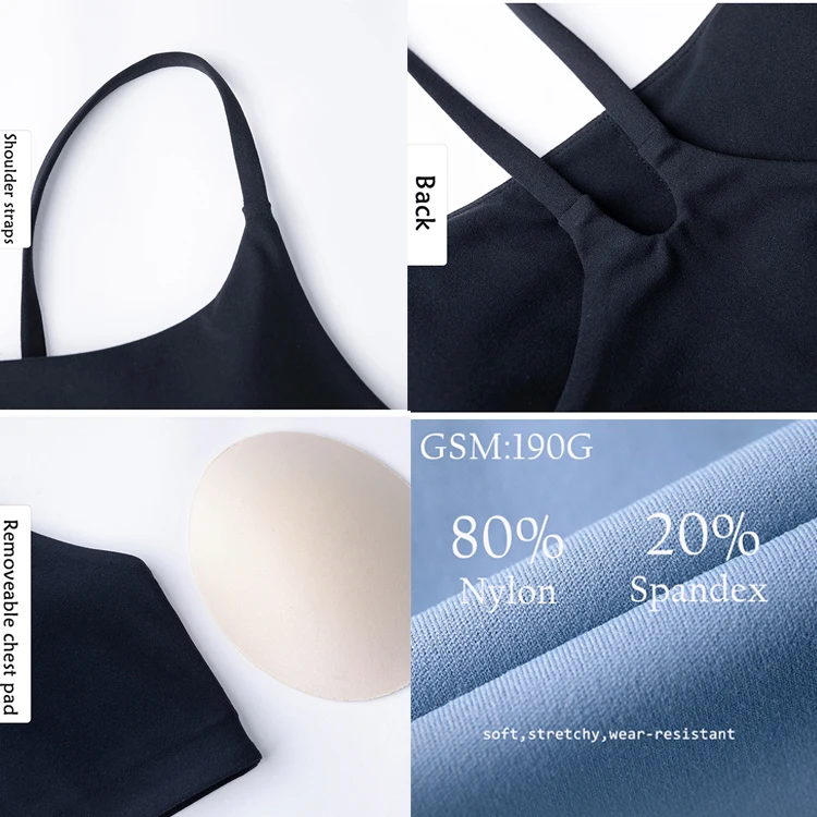 Wholesale Bulk High Impact U Neck Fitness Vest Comfortable Elastic Crop Tops with Removable Pads Teens Hot Sexy Sports Bra