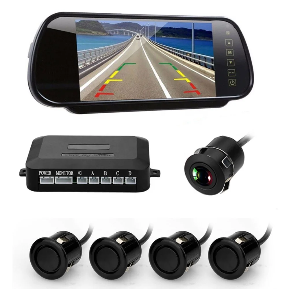 7.0 inch LCD Rearview Mirror display With 4 Sensors Reverse Backup Monitor Car Parking Blind Spot Radar Auto Parking Assistant