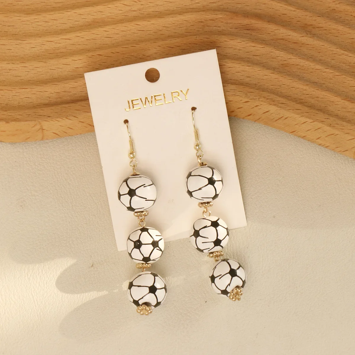 Academy Vacation Simple Style Rugby Football Printed Wood Pendant Exaggerated Personality Earrings Fashion Jewelry Type