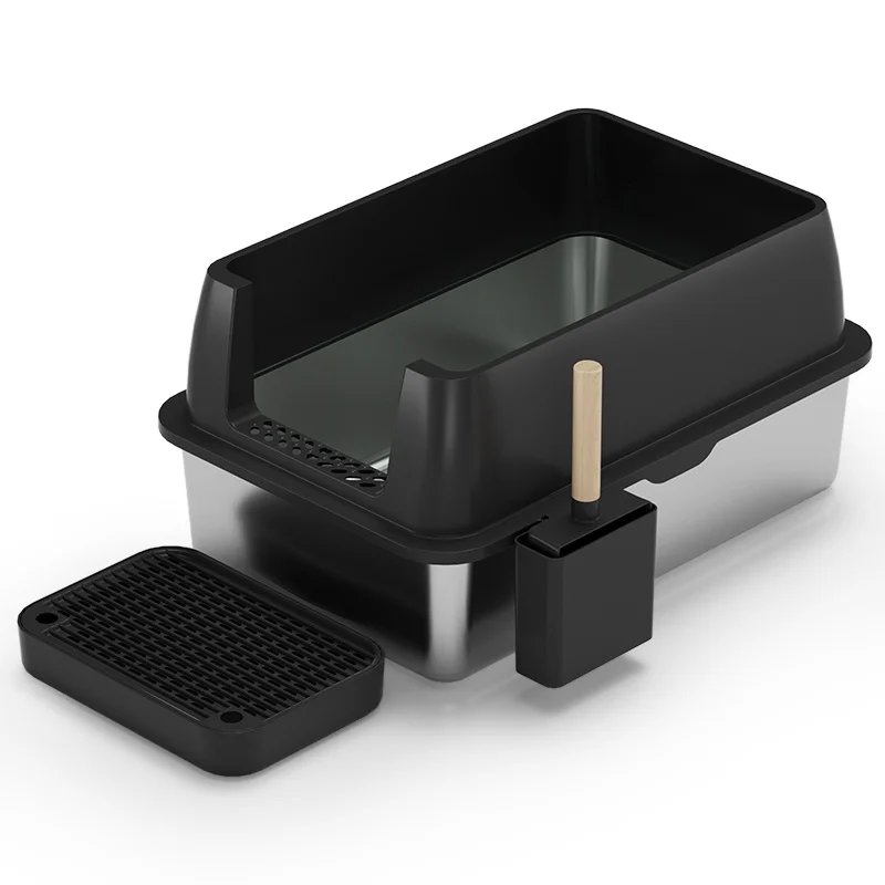 Large Capacity Grey Cheap Portable Manual Cleaning Stainless Steel Cat Litter Box Pet Toilet Furniture