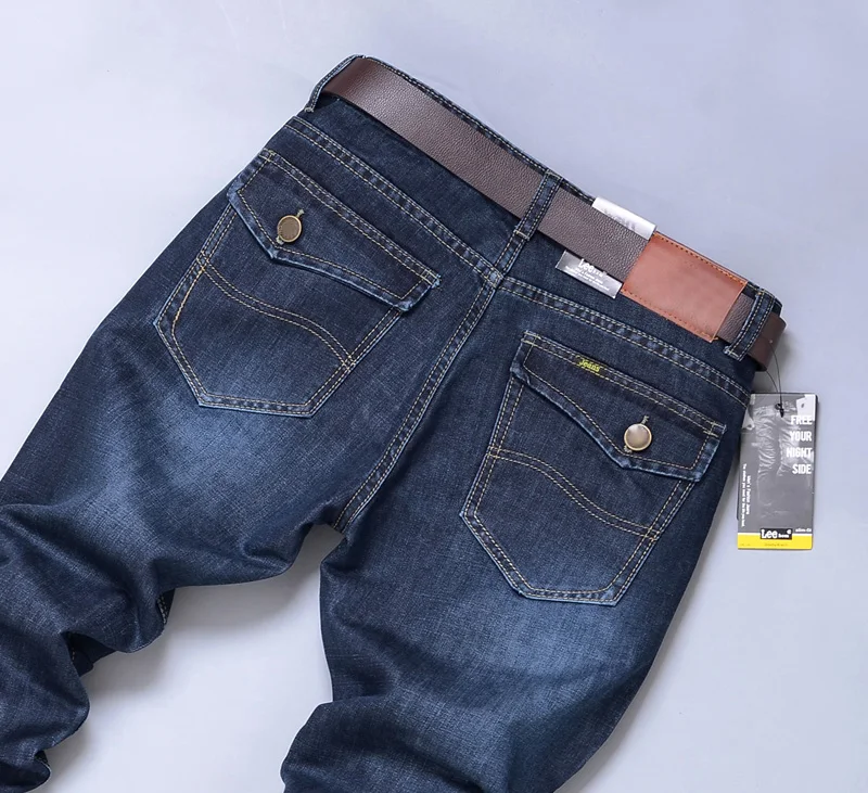 
Wholesale High Quality Men Cotton Straight Classic Jeans Male Denim Pants Dark Blue New Design Men Casual Trousers 