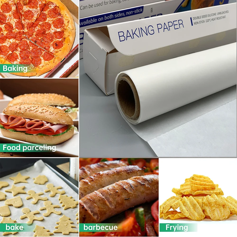 Custom 20m*30cm White Brown Kitchen Silicone Coated Baking Paper Roll Grease Oil Proof Dashed Indentation Parchment Bake Papers